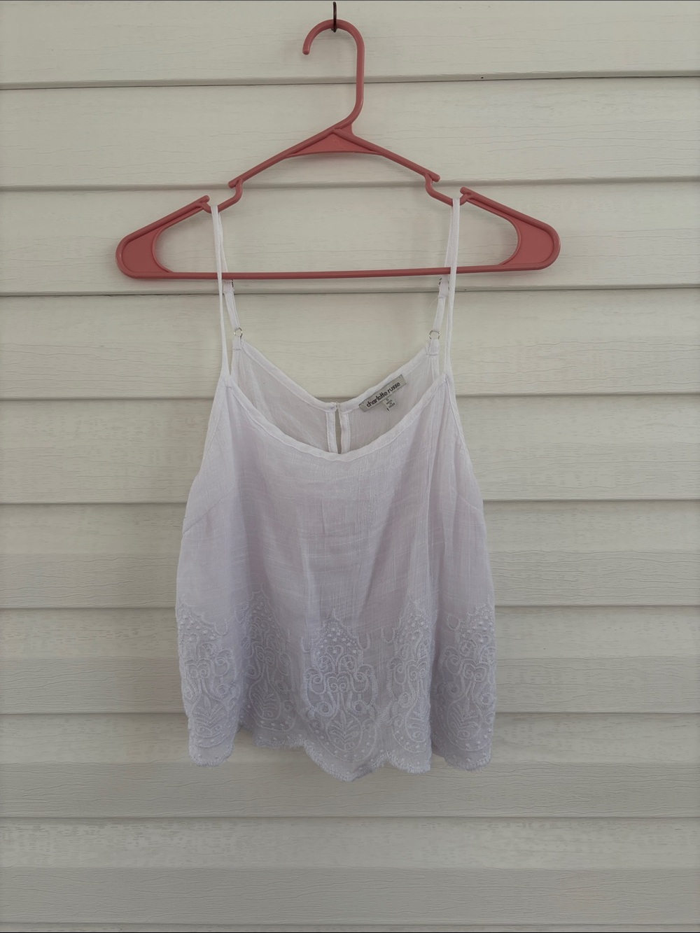 Charlotte Russe White Embroidered Cami XS Lace Scallop Boho Y2K Tank Top